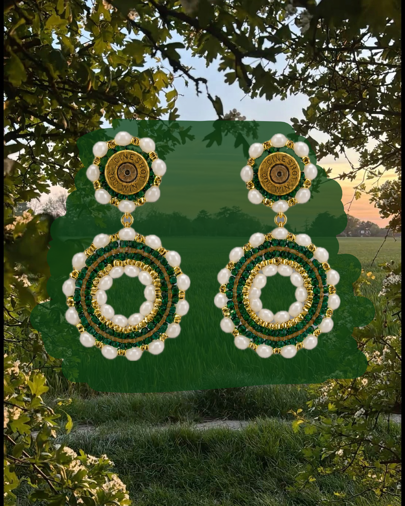 Ohrringe „Ophilia" (waldgrün - weiß)